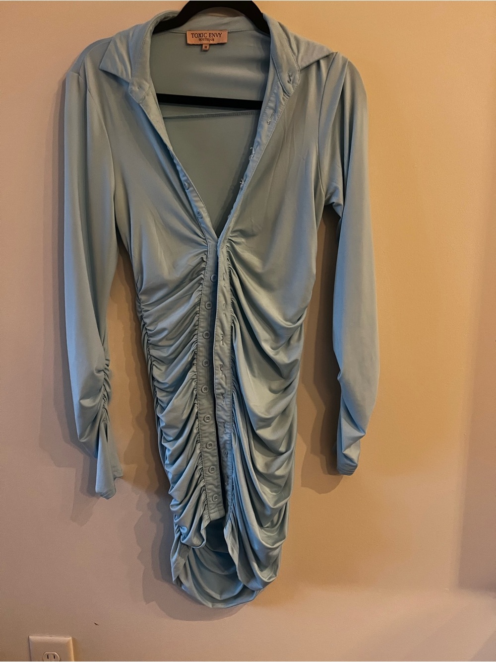 Light Blue Ruched Long Sleeve Dress